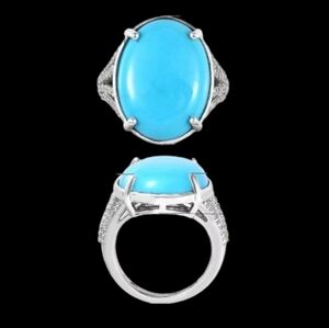 7.85 CTW Sleeping Beauty Turquoise Platinum Over Sterling Silver Ring Sz 9